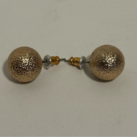 Large Textured Gold Ball Stud Earrings - Picture 2 of 3